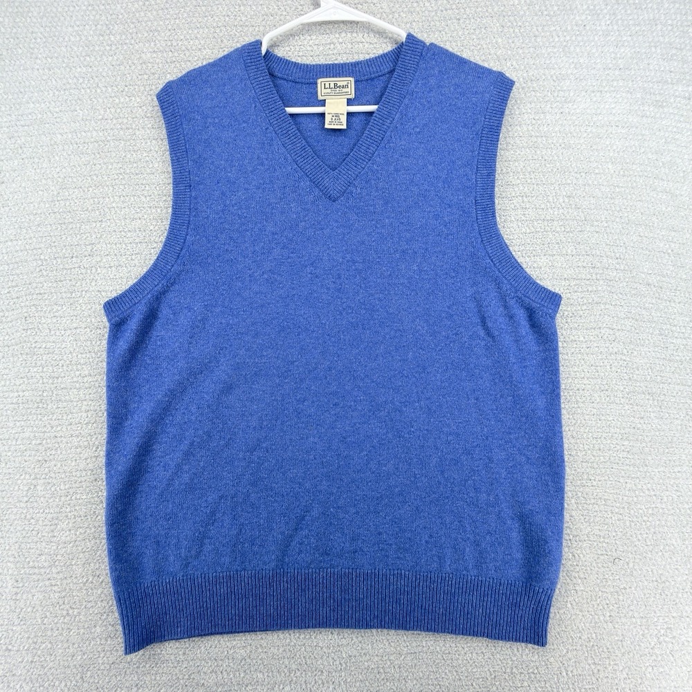 L.L.Bean 100% Lambswool Sweater Vest Men's M Blue V Neck Knit Pullover